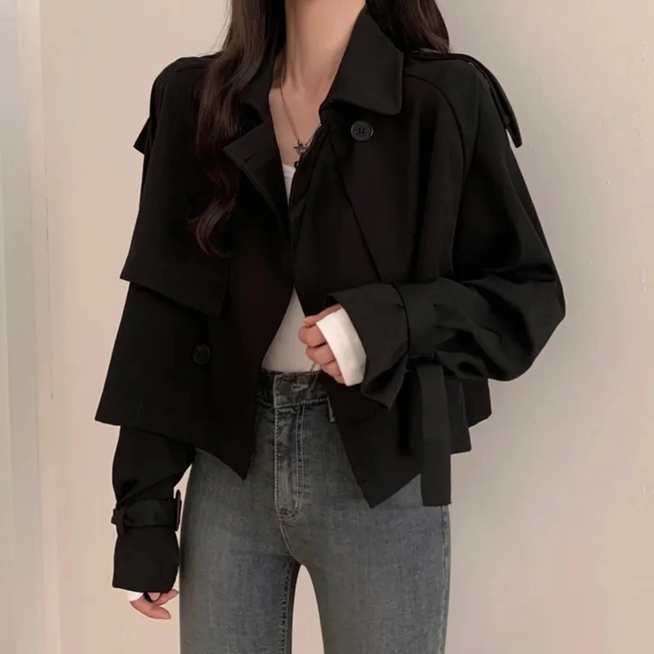 Тренчкот женский двубортный в английском стиле модный короткий элегантный
