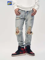 uncledonjm vintage zipper split trousers jeans ripped holes distressed jeans high street harajuku men jeans pants slim fit jean
