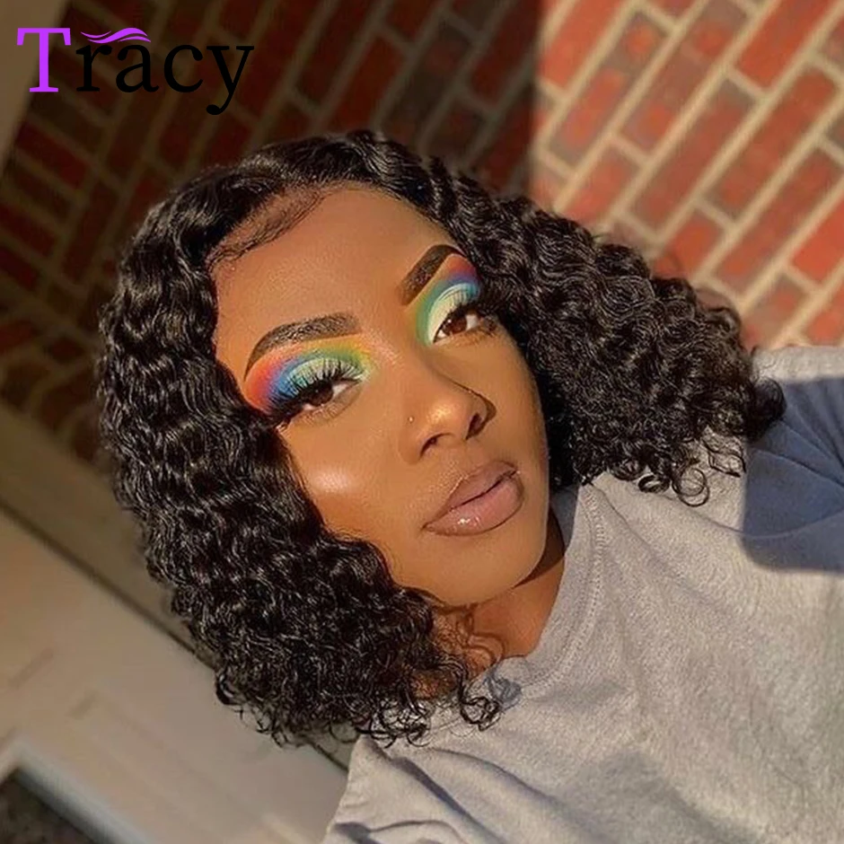 TRACY HAIR 13x4 Deep Wave Bob Wig Lace Front Human Hair Wigs Short Bob Wig Pre-Plucked Human Hair Lace Frontal Wigs