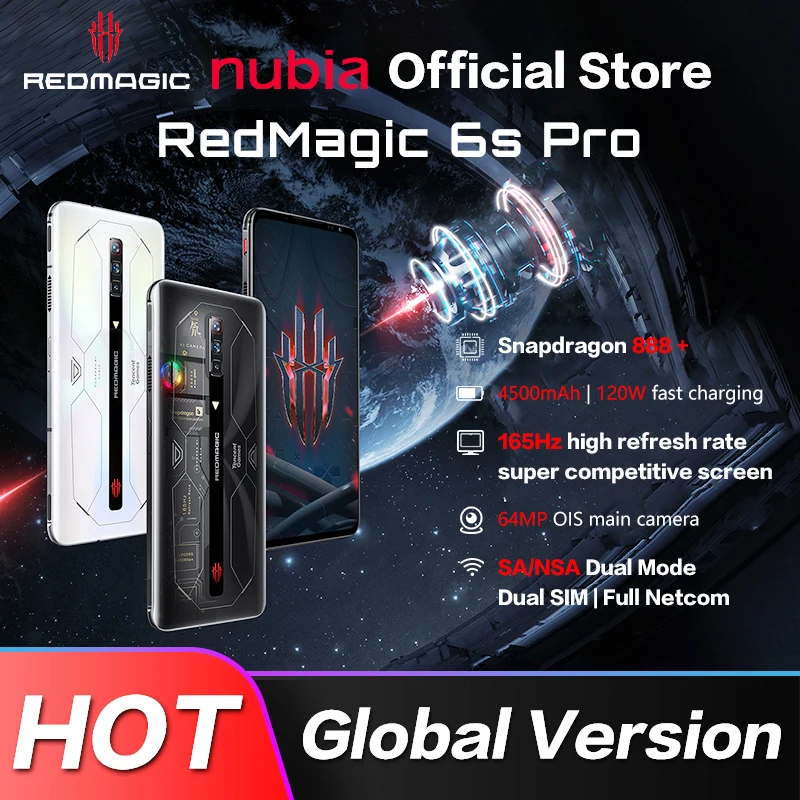 Телефон REDMAGIC 6S 6 8 дюйма AMOLED Snapdragon 888 + 64 м тройная камера Wi-Fi Red Magic Pro | Мобильные