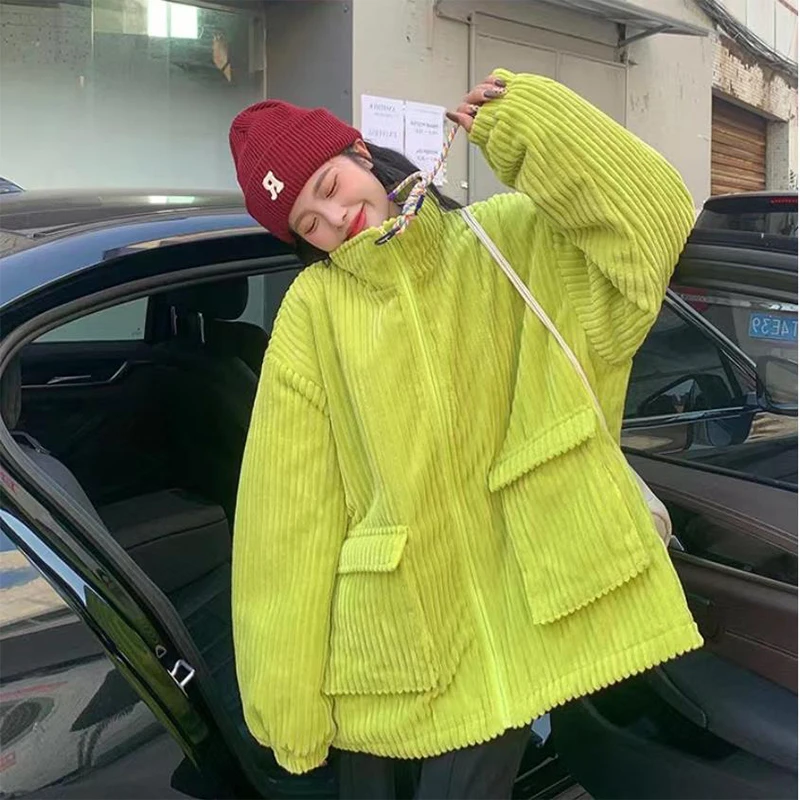 

Женская утепленная Вельветовая хлопковая куртка, зимняя свободная парка большого размера с длинным рукавом, куртка с воротником-стойкой и хлопковой подкладкой, 2022