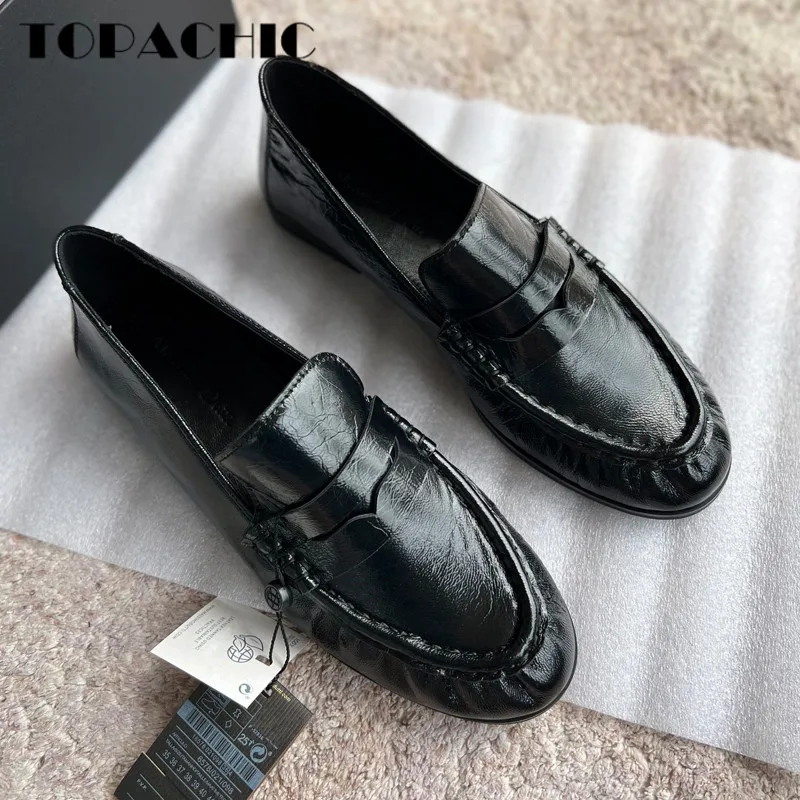 

6.14 High Quality 2023 Summer New Classic Cowhide Comfortable Soft Flat Office Lady Round Toe Loafers Shoes Women