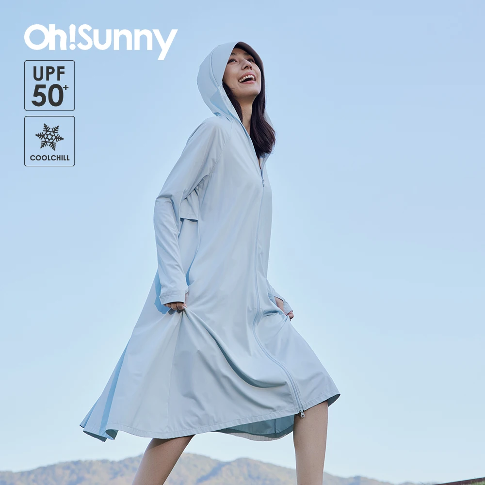 

OhSunny New Women Long coat Sunscreen Trench jacket UPF50+ Sun Protection Hooded Summer Coolchill Windbreaker Outwears