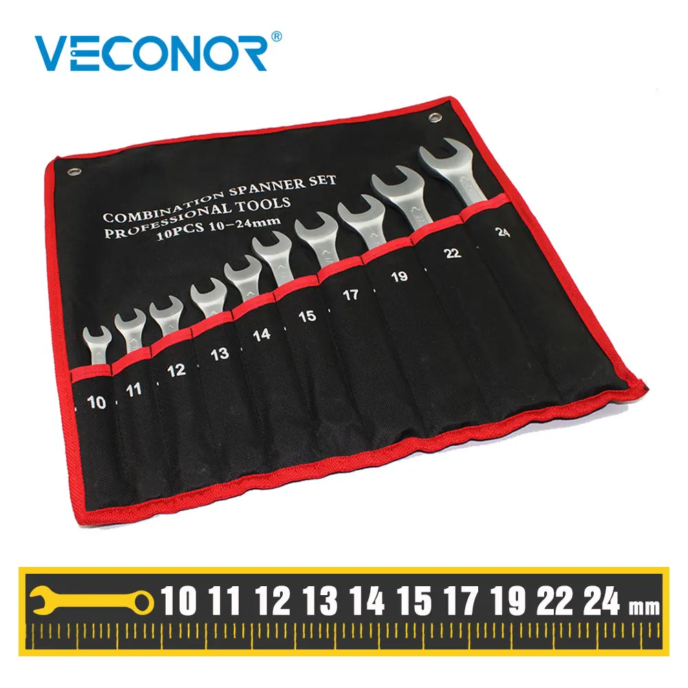 Новый Набор комбинированных гаечных ключей 10 шт., наконечник открытой коробки, метрические мм 10, 11, 12, 13, 14, 15, 17, 19, 22, 24, хром-ванадиевый