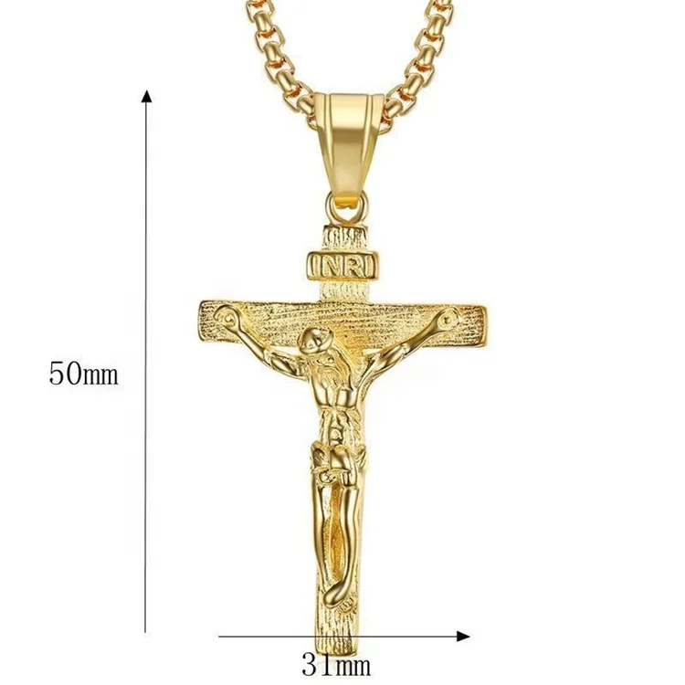 

Charm Man Gold Plated Jewelry Religious Ornaments Jesus Cross necklace Stainless Steel Pendant