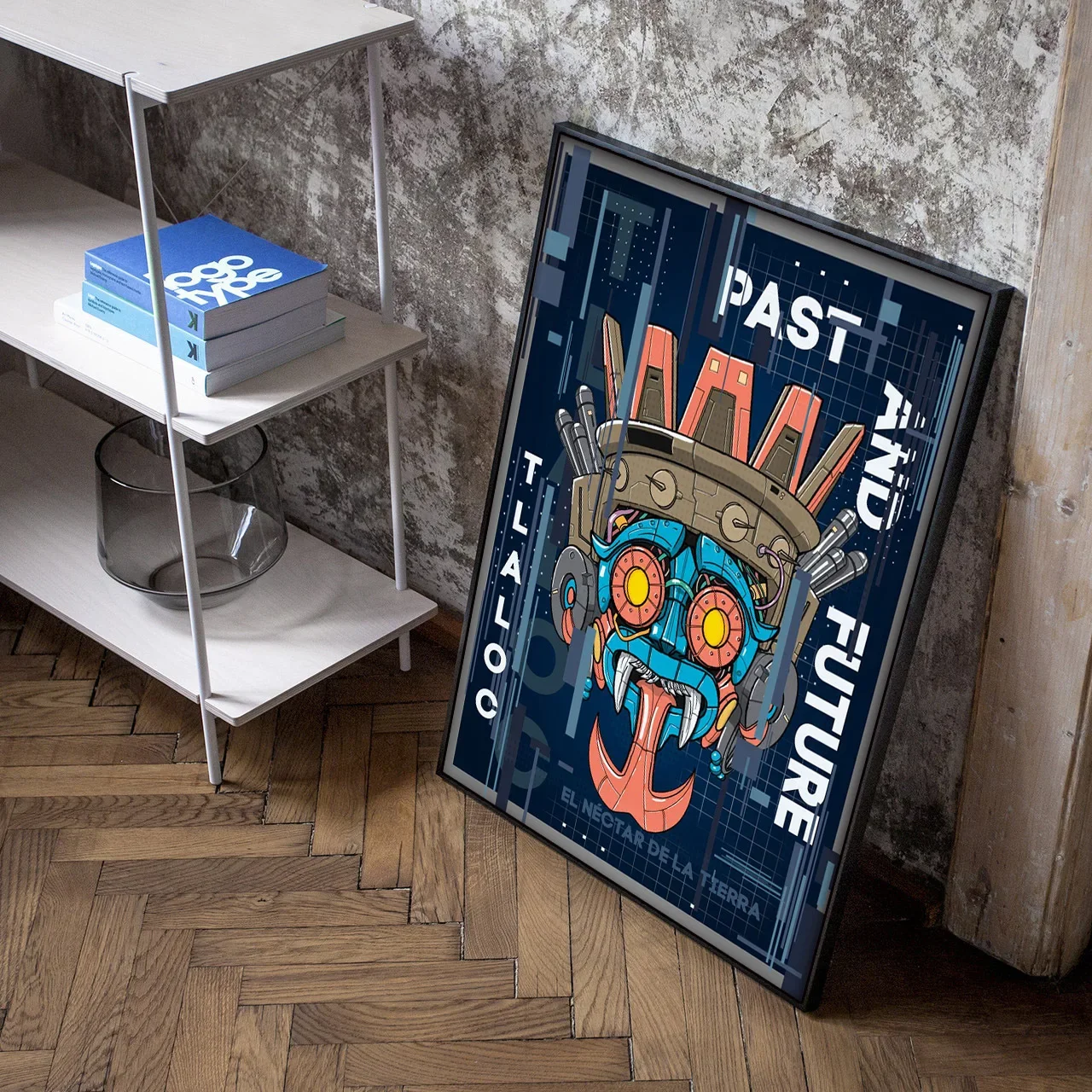 Абстрактный Робот 80-х Годов Ретро Картина С Костями Кибер-dentity Печать На Холсте