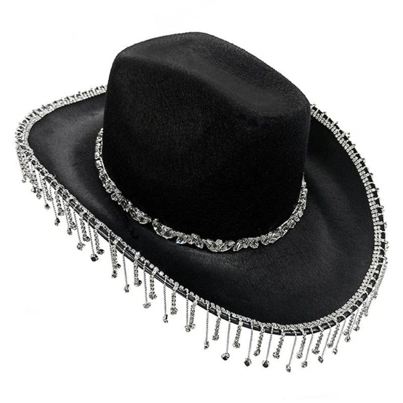 

M2EA Tassel Cowgirl Hat Rhinestones Tassel Hat Bride Fedora Tassel Cowboys Hat Bachelorette Party Hat For Bridal Party