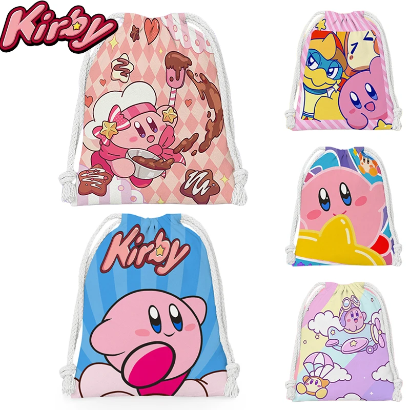 Kirby сумка на шнурке хлопковая Экологически чистая милая мультяшная Складная