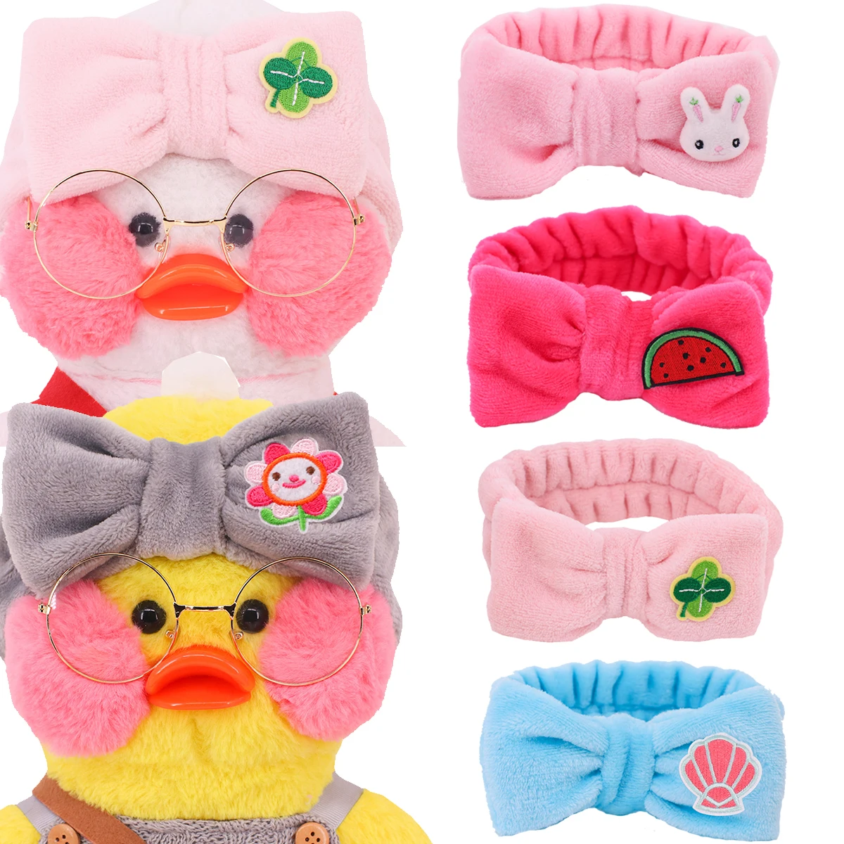 

30cm LalaFanfan Bow Patterned Headband Accessories Stuffed Soft Duck Figure Toy Animal Birthday Girl Gift For Kids DIY