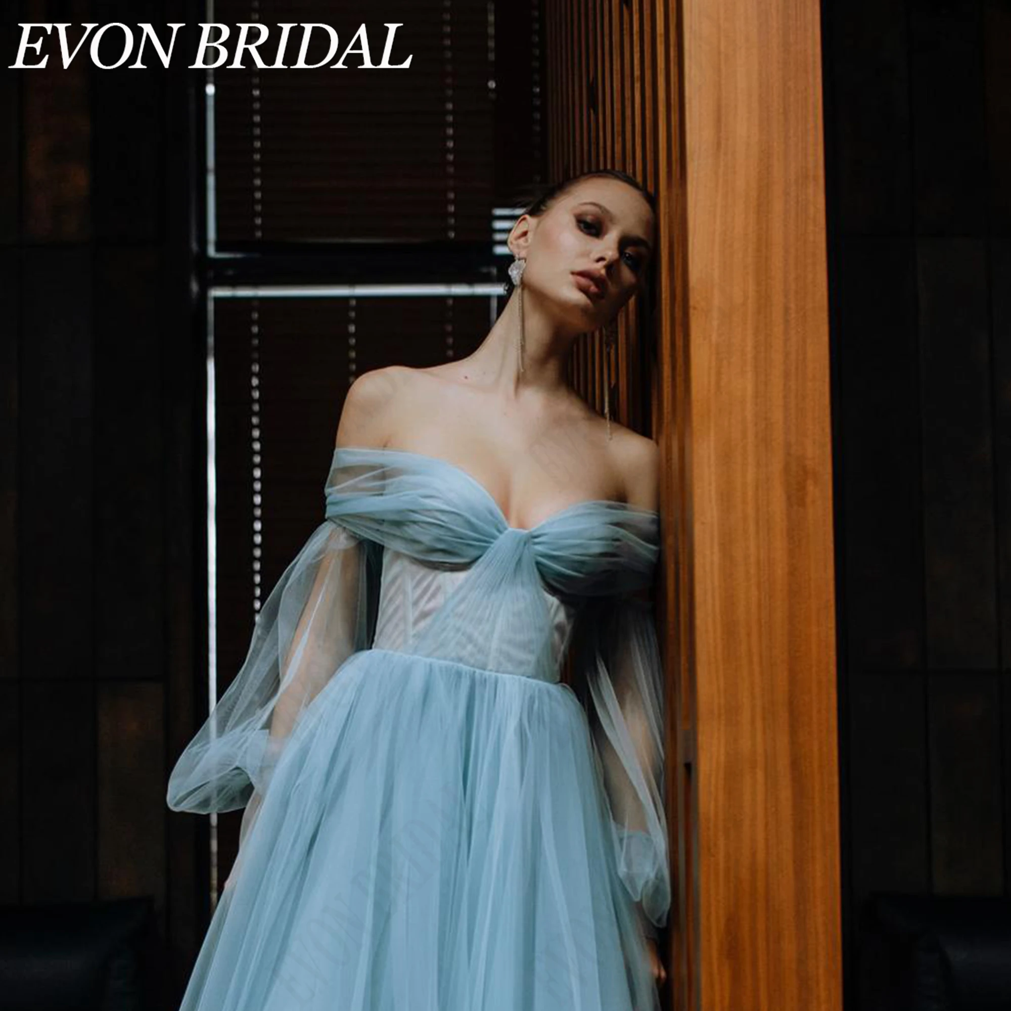 EVON BRIDAL Элегантное вечернее платье открытые плечи из тюля корсет пышные рукава для гостя свадьбы на заказ легкая романтичная силуэт полупрозрачные слои и мягкие объемы нежная воздушная текстура создает уникальный (art.: 3920db7518111) - 3920db7518111