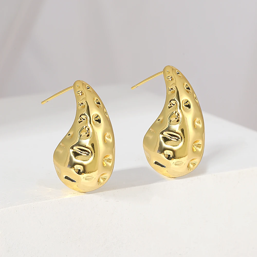 Женские массивные серьги-гвоздики AENSOA в форме капли золотистого цвета с неровной