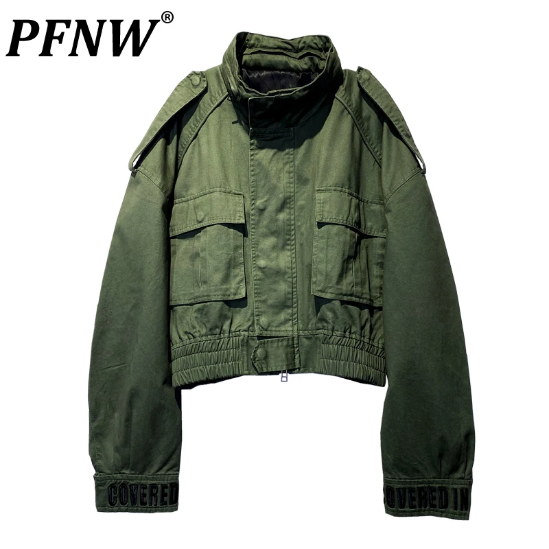 

PFNW Spring Autumn New Men's Short Silhouette Jackets High Street Vintage Techwear Letter Embroidered Casual Tide Coats 28A1058