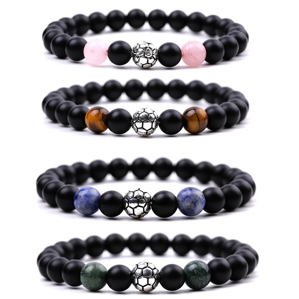 Спортивные браслеты из черного камня с натуральным фотоопалом 8 мм бусинами