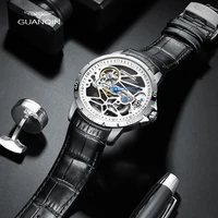 guanqin sapphire mechanical watch mens luxury automatic watch leather stainless steel 316l waterproof clock relogio masculino