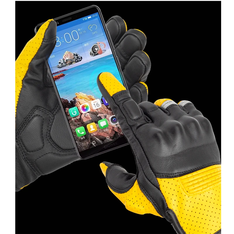 SOMAN винтажные перчатки из козьей кожи для езды на мотоцикле полный палец