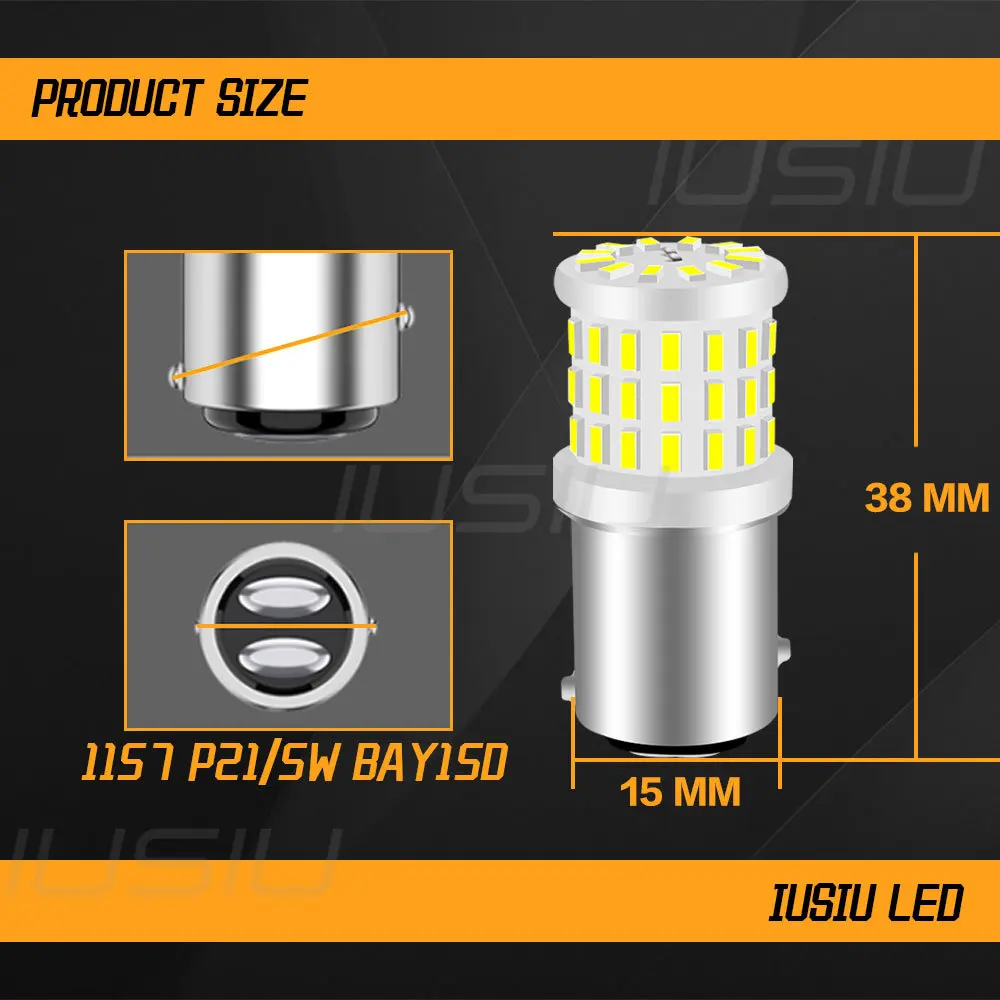 Фото Керамическая Светодиодная лампа IUSIU 1x 57SMD P21W 1157 BAU15S PY21W R5W R10W 1156 BA15S BAY15D P21/5W, стоп-сигнал заднего хода, Автомобильные фары №4