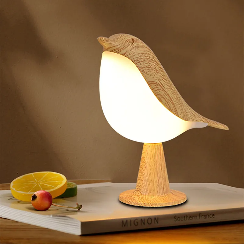 

Деревянная Светодиодная лампа в виде птицы, креативная современная лампа с переключателем, Настольная прикроватная лампа, Декор для дома, лампа для чтения, для спальни, сенсорная Ночная простая волшебная лампа