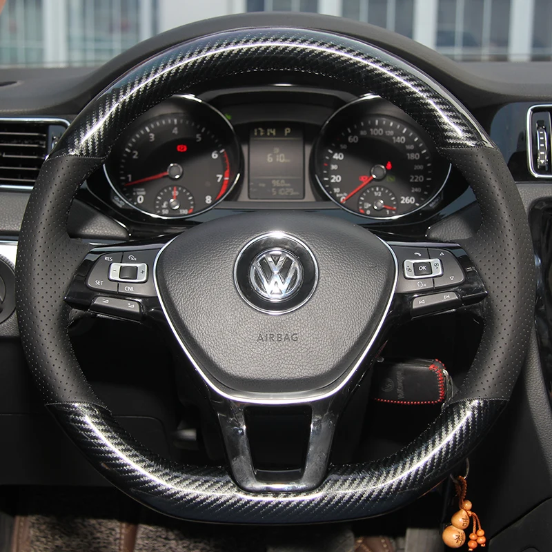 

DIY Hand-Stitch Carbon Fiber Leather Car Steering Wheel Cover for Volkswagen Lavida Bora POLO Magotan Sagitar Passat T-cross