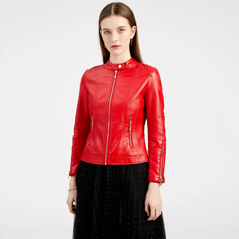 CCI 2022 Fashion Women Moto Biker Zipper Short Jacket Slim Streetwear Casual Oversized Solid Female Outwear Coat WQ010C