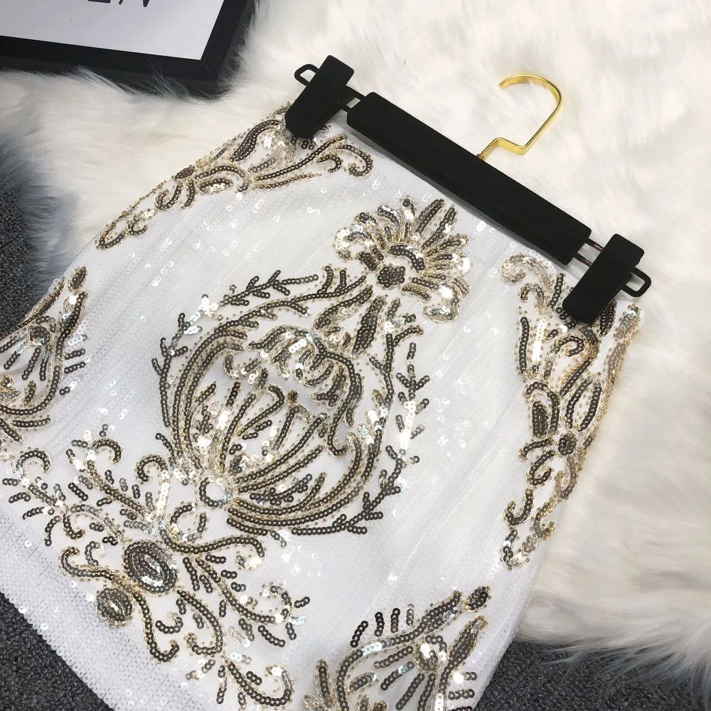 

Летняя Новинка, ручная работа, расшитая бисером, с блестками, вышитый трехмерный, с цветами, Bingbing Dinner, тонкая юбка трапециевидной формы для женщин