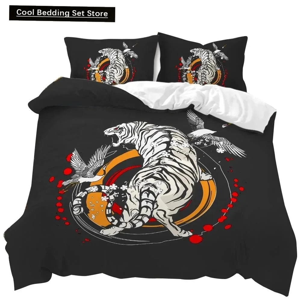 Animal Duvet Cover Set Gecko and Crane Bohemian Exotic Tribal Style Bedding Cool Chic King Size Polyester Qulit