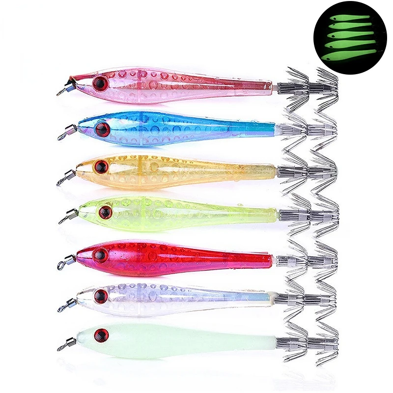 

5pcs/lot Luminous Squid Lure Sea Jig Game Fishing Lure Squid Hooks Egi Octopus Jigging Cuttlefish Lures