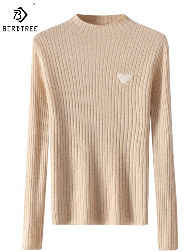 

Birdtree 100% Cashmere Pullover Sweater New Autumn/Winter Gentle Style Age Reduction Stripe Love Jacquard Knit Woman T39714QD