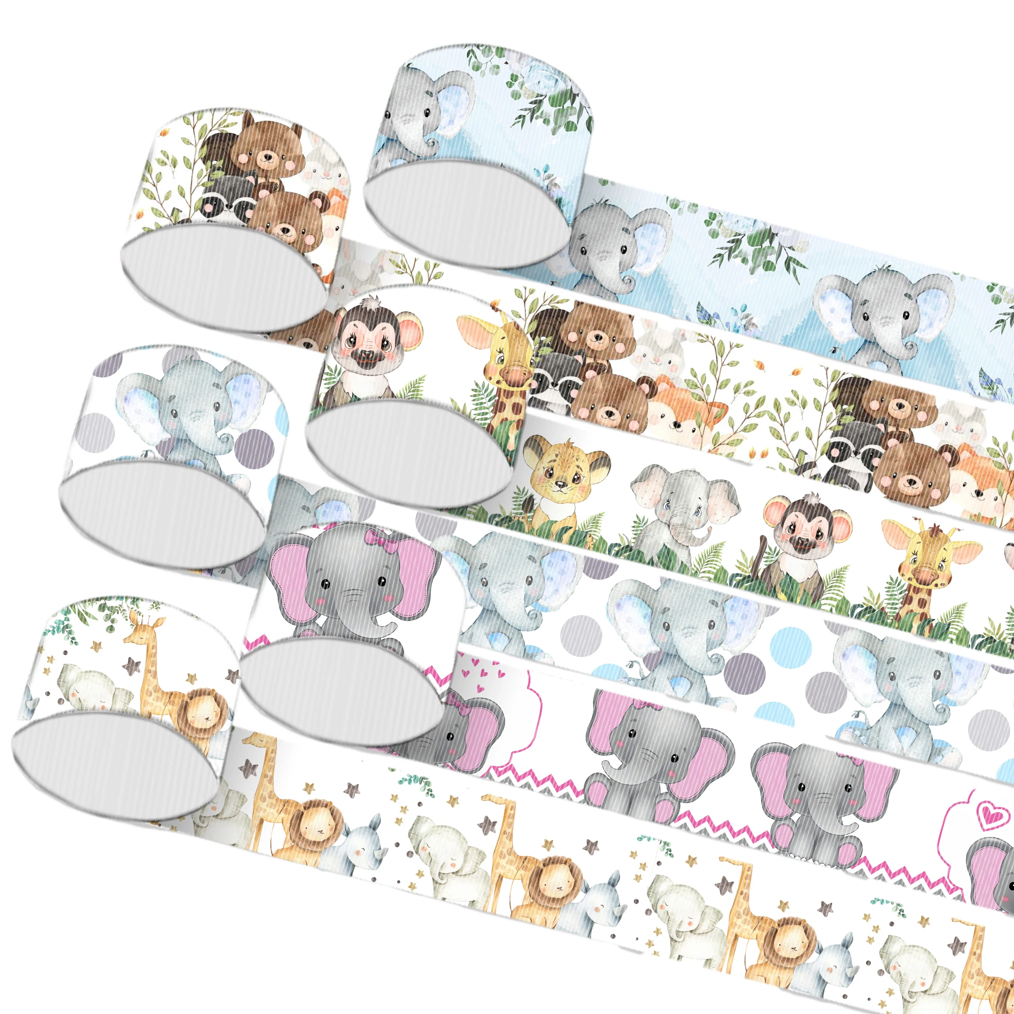 5Y Animal Elephant Lion Grosgrain Ribbon 25mm/38mm/75mm Wrapping Hair Bow Making DIY Wedding Decoration Gift Packing