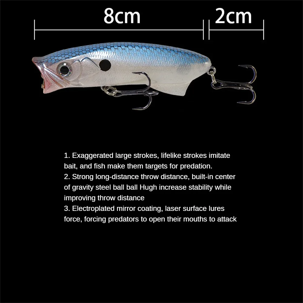 

Simulation Fake Bait 8cm/11.3g Topwater Floating Hard Bait Sea Fishing Cocked Mouth Fishing Lures Fishing Gear Fishing Supplies