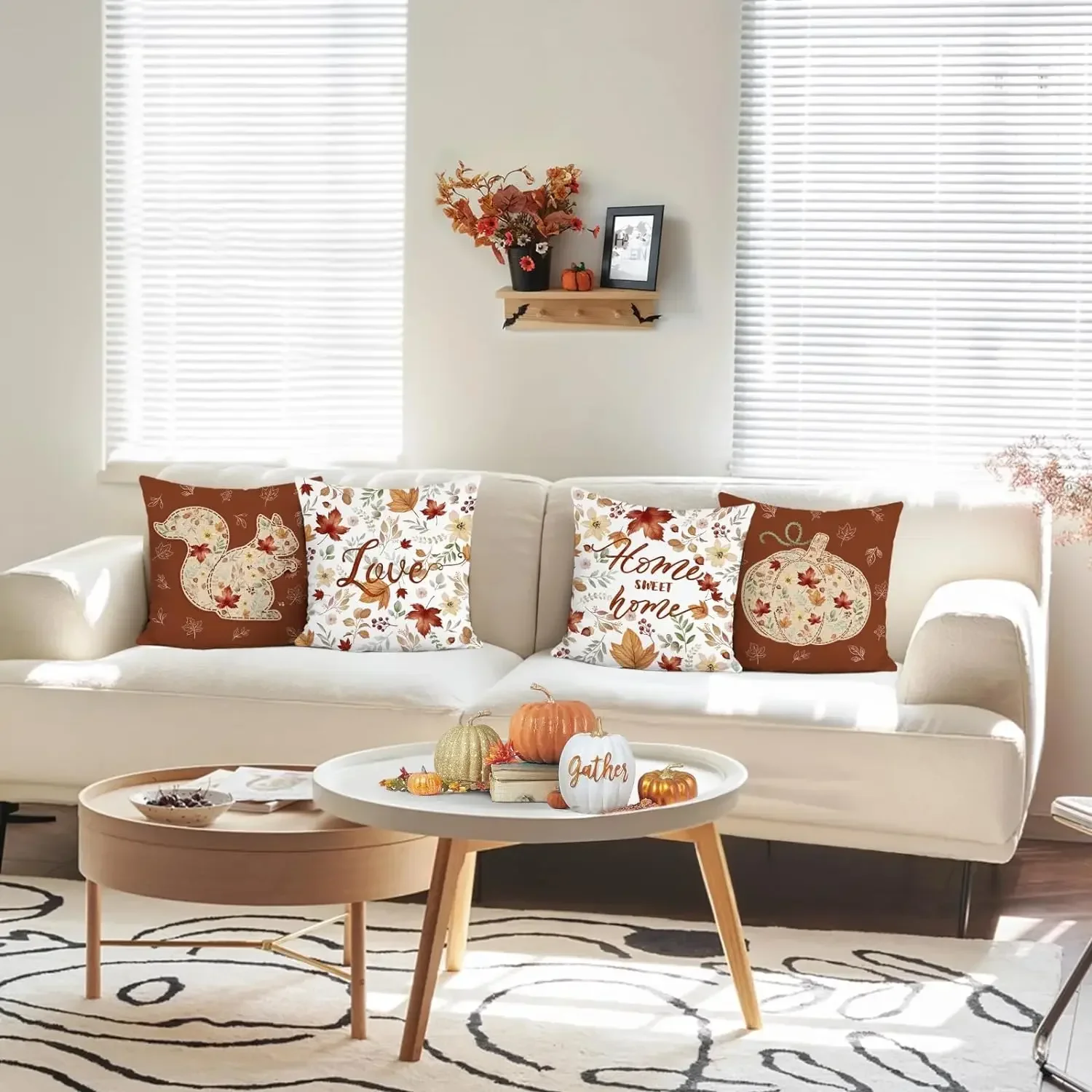 Осенняя наволочка 45x45 см осенняя в виде листьев белки тыквы короткая