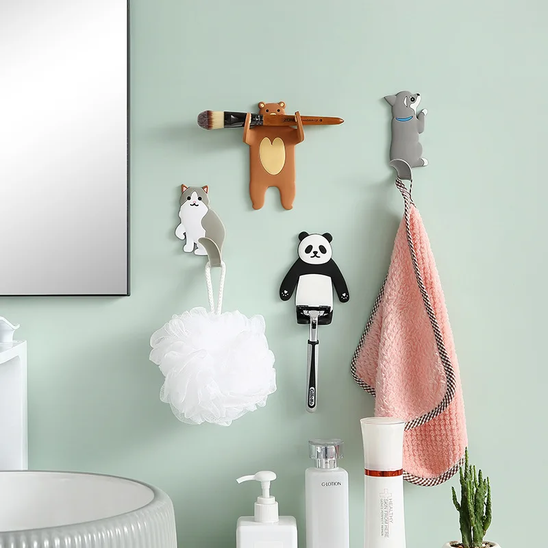 

Animal hook cartoon traceless punch free creative bedroom door refrigerator hanging and folding multifunctional adhesive hook