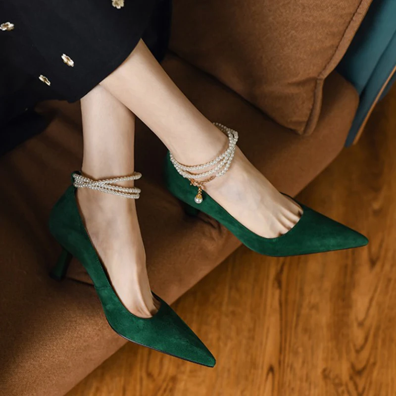 

Women High-heeled Sandals 2022 Spring Summer New Simplicity Square Heel Ventilative Pearl Shoes Iconic Ankle Not Tired Feet