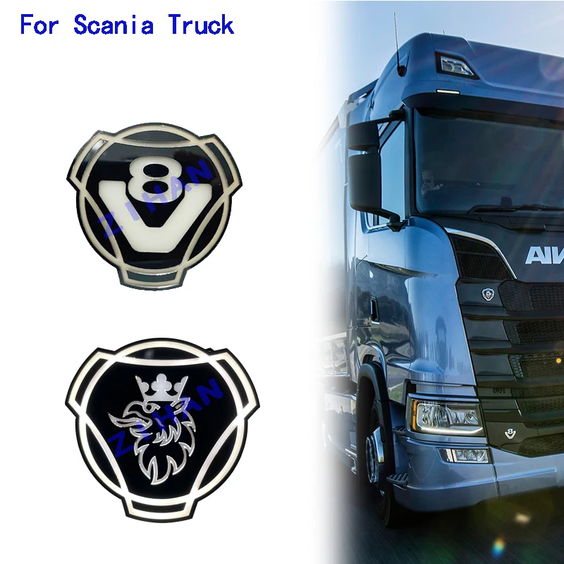 1x V8 логотип подходящий для Scania Truck Custom Front решетка эмблема на решетку Badge с белым 24V