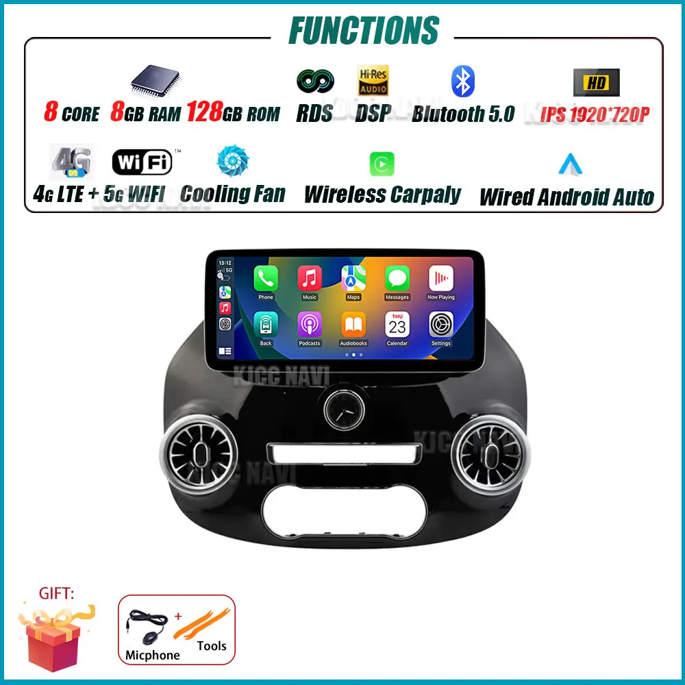 

12,3-дюймовый автомобильный радиоприемник Android 15 для Benz Vito W447 2014-2021, стереоприемник, GPS-навигация, DSP, видеокарплее, без 2DIN DVD