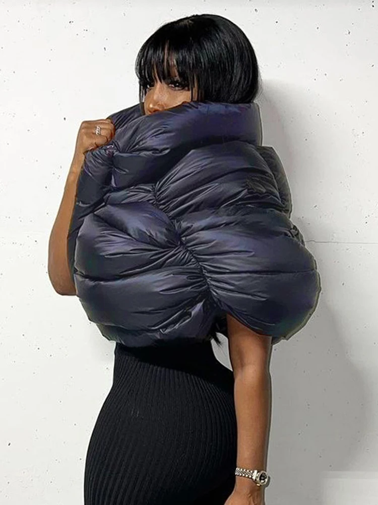 Simenual Cotton-padded Puffer Jacket Women Irregular Sleeveless Terry Mock Neck Zipper Casual Streetwear Bread Outerwear Baddie