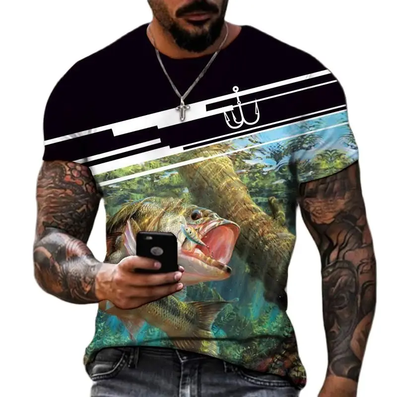 

Футболка мужская оверсайз с круглым вырезом, Модный повседневный топ с 3D-принтом дикой рыбалки, Мужская одежда, летняя