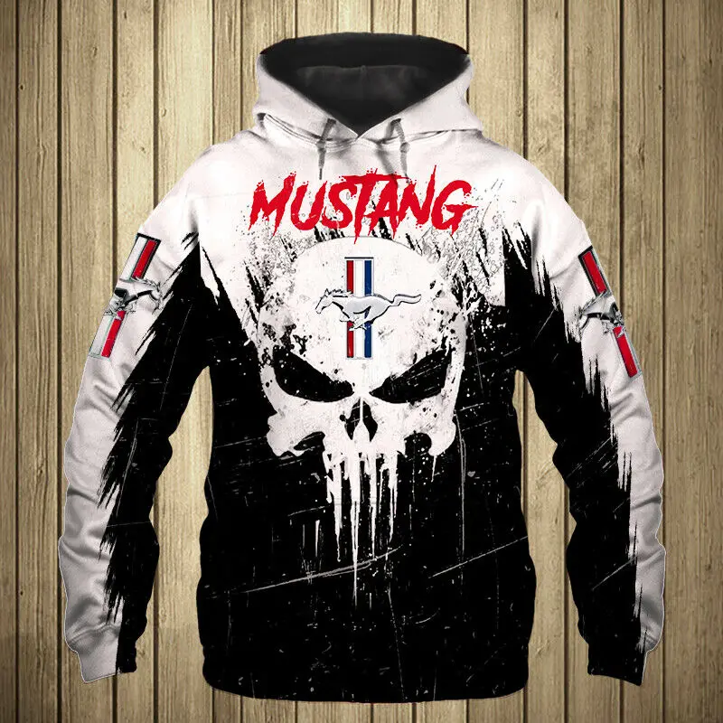 

Мужская толстовка Mustang с капюшоном, с логотипом, цифровая 3D-печать, панк, теневая, наполнитель
