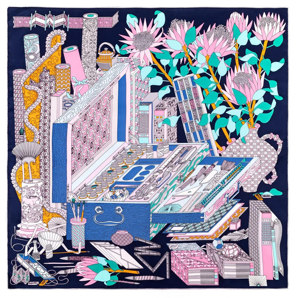 

Manual Hand Rolled Twill Silk Scarf Women Three Giraffes Square Scarves Echarpes Foulards Femme Wrap Bandana Hijab 90CM
