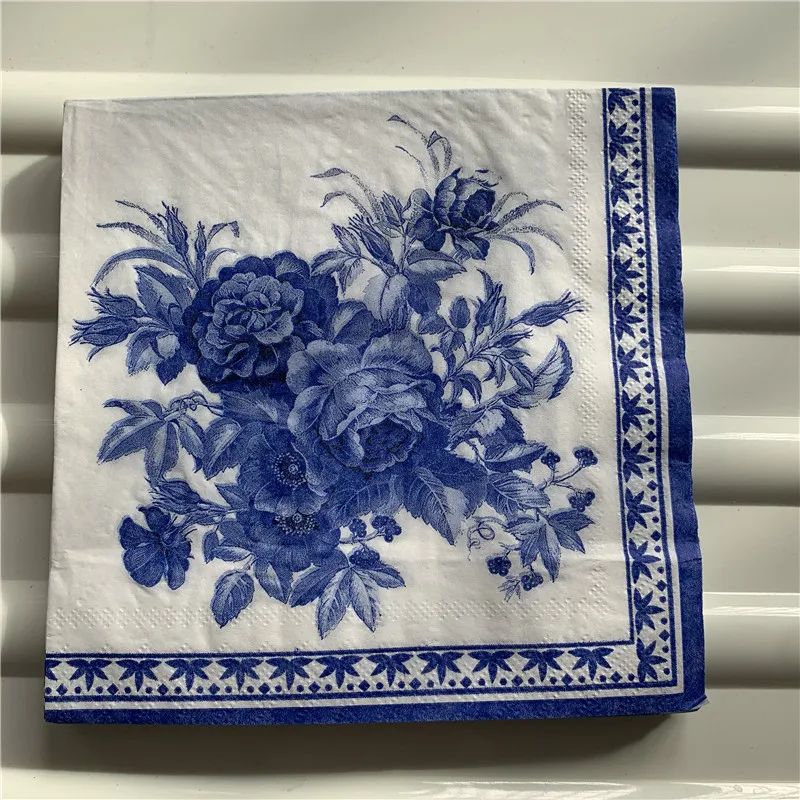 Фото Бумажные салфетки Decoupage для свадьбы, дня рождения, Элегантные салфетки в синюю полоску, винтажные красивые салфетки, домашний квадратный Декор №5