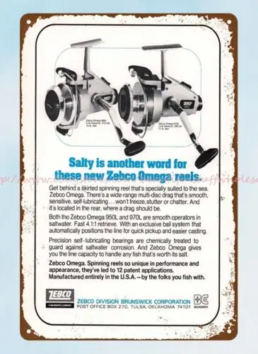 1978 декоративная Катушка для спиннинга ZEBCO металлический жестяной знак рыбалки