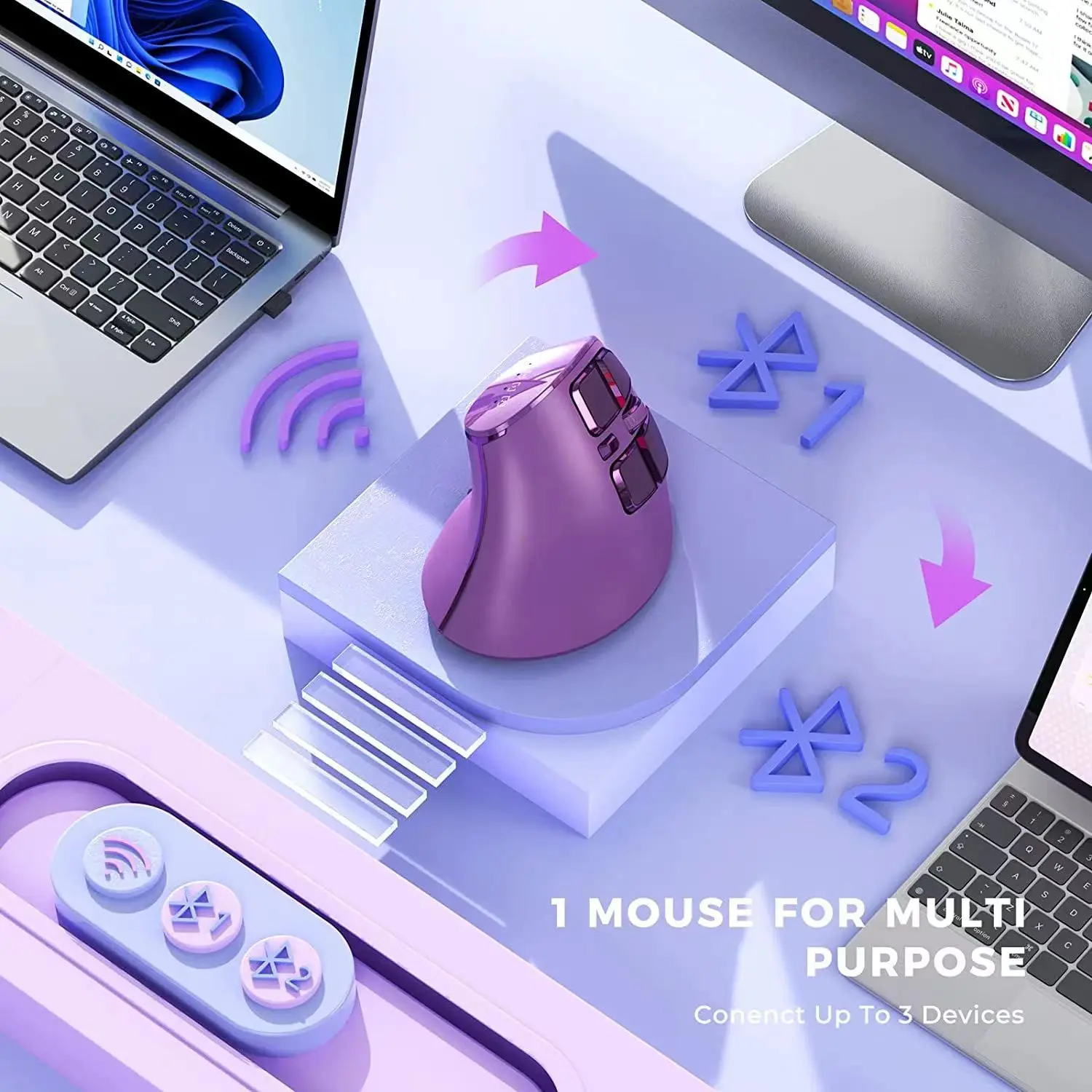 Вертикальная Эргономичная беспроводная мышь перезаряжаемая Bluetooth 5 0 3 0G USB для