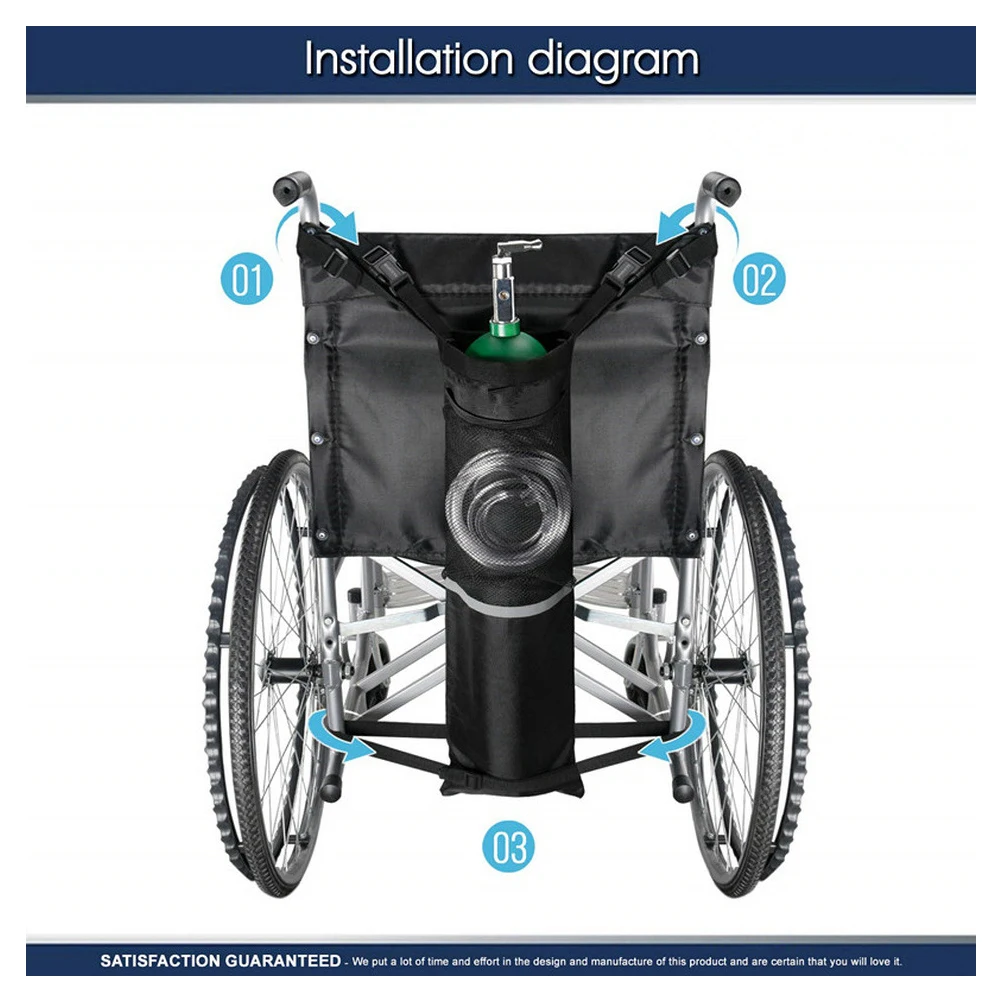 

Reflective Stripe Storage Pouch Wheelchair Easy Buckles Stretch Portable Oxford Cloth Solid Oxygen Cylinder Bag Non Slip Black
