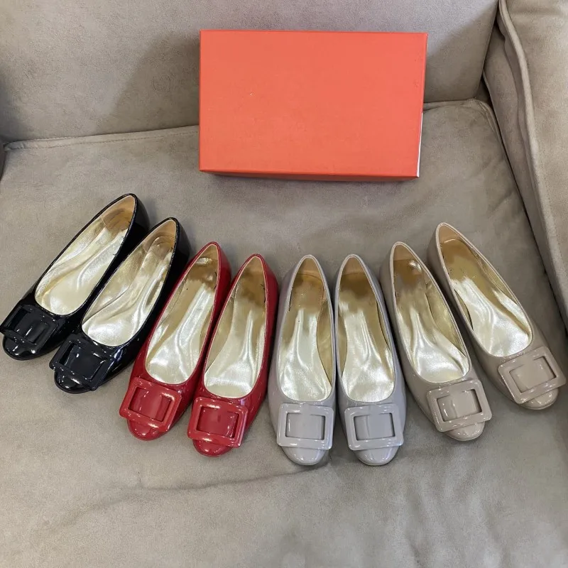 

2022 New Classic Square Buckle Patent Leather Low-Cut Slip-on Flat Pumps Women