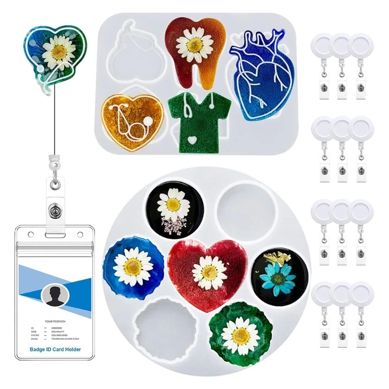 

N58F DIY Craft Badge Holder Making Silicone Mold with Badge Reels Retractable Clip