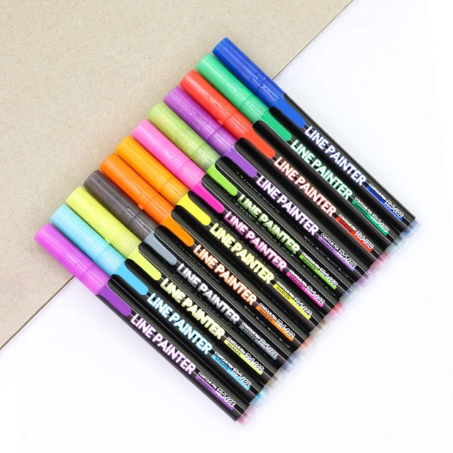 Double Line Markers Glitter Outline Pens 12/24 Colors Metallic Marker For  Kids Adult Painting & Drawing Art Signature Art Marker - Art Markers -  AliExpress