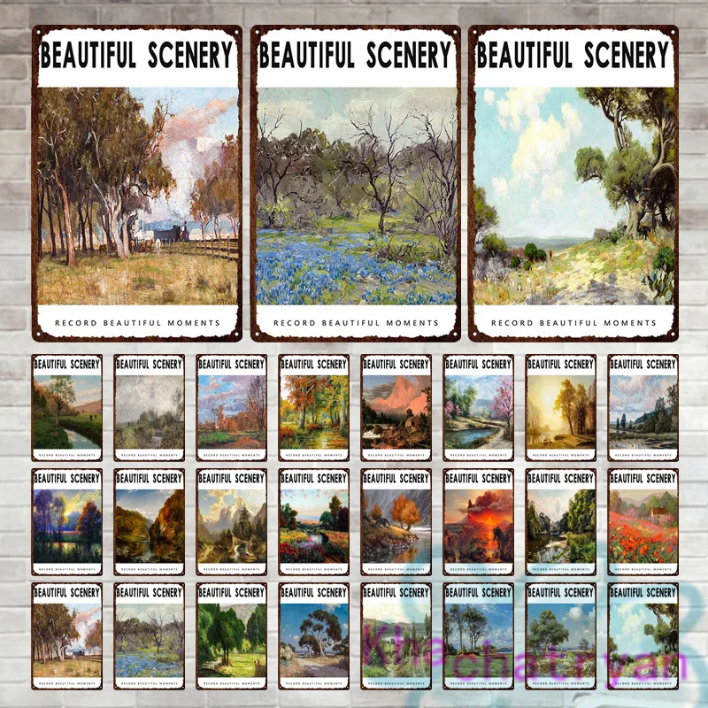 

Natural Forest Grassland Scenery Oil Painting Metal Sign Plaque Iron Tin Plate Art Painting Stores Living Room Garden Home Decor