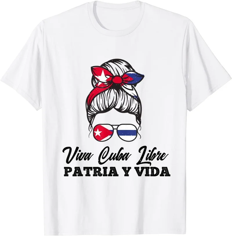 

Patria Y Vida Messy Bun w Cuban Flag Bandana Free Cuba Libre T-Shirt
