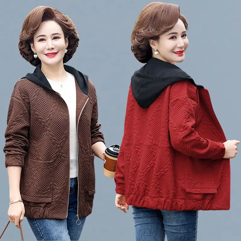 

2023 New Spring Autumn Middle Aged Women Windbreaker Solid Jacket Mother Jacket Coat Female Fashion Casual Basic Outwear A61