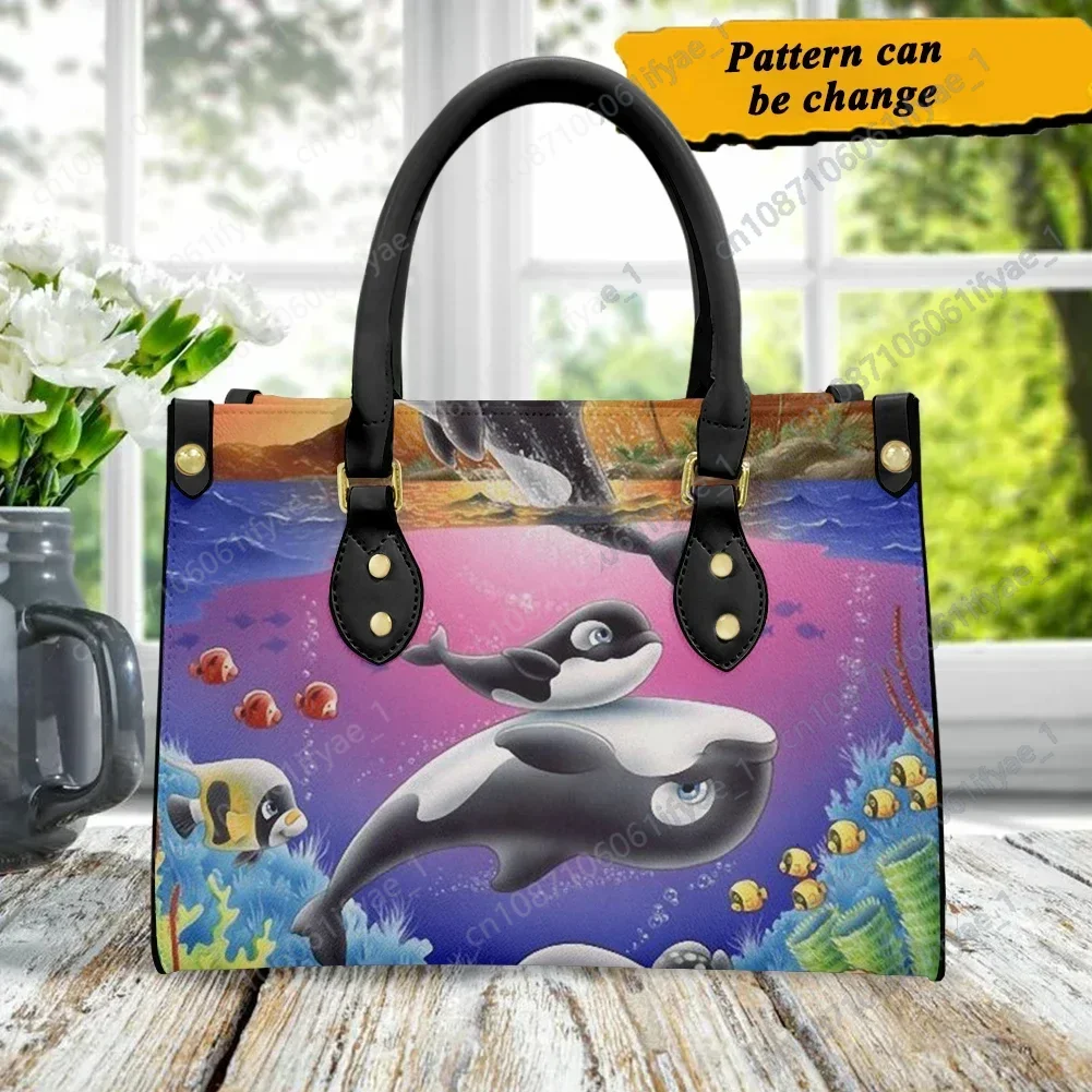 Новые синие женские сумочки с ручками прекрасный мультяшный дельфин