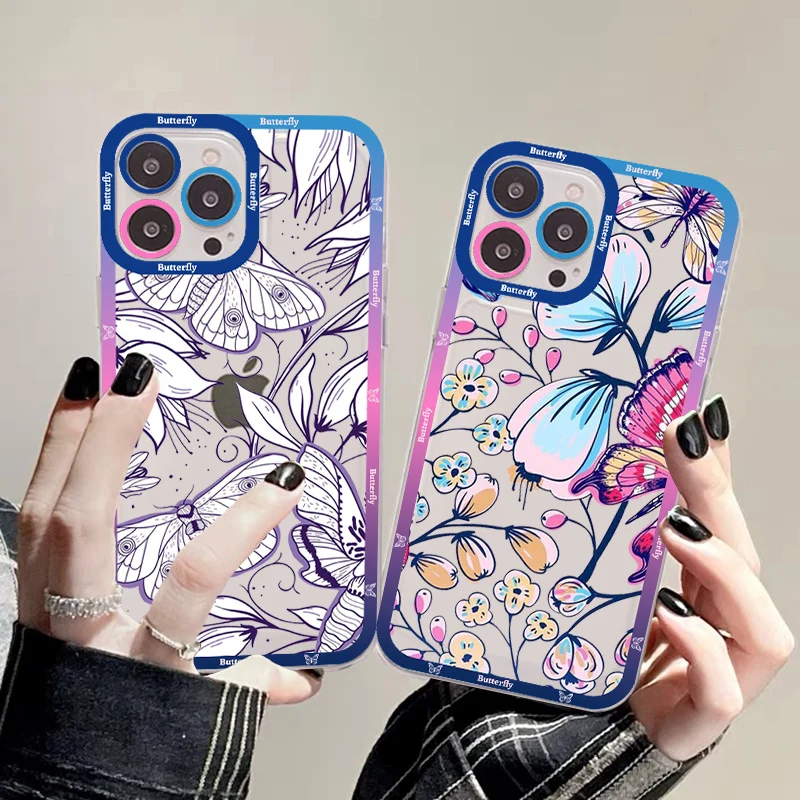

Butterfly Phone Case For IPhone 14 13 12 11 Pro Max Mini X Xs XR 6 7 8 Plus SE 2020 Transparent Case